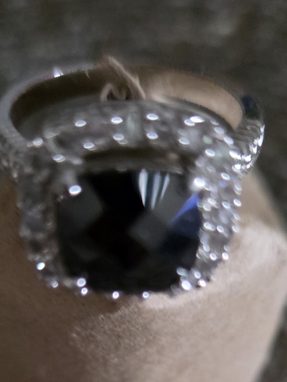 Silver Black Stone Halo Cocktail Ring - Black
